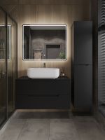 Orange Line Li-100TubMDF+B03-600W тумба с раковиной подвесная 100 см, черный/белый Li-100TubMDF+B03-600W — фото 5, Тумбы с раковиной