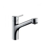 Смеситель для кухни, Hansgrohe, Talis M52, тип открывания воды-однорычажный, тип регулирования воды-керамический картридж, монтаж-на раковину/столешницу, отверстия для монтажа-1, высота, мм-224, вынос излива, мм-222, тип излива-выдвижной, поворотный 150°, тип подводки-гибкая, стандарт подвода воды-3/8", цвет-хром арт-73860000 — фото 1, Смесители для кухни