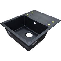 Кухонная мойка AZARIO Tavas 620х480х197 кварцевая, прямоугольная, сифон в комплекте, цвет Черный арт-CS000976724 — фото 1, Кухонные мойки