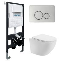 Комплект подвесной унитаз ABBER Bequem AC1100T белый с инсталляцией AC0105 и кнопкой AC0121 хром AC1100T-AC0105-AC0121 — фото 1, Комплекты унитаз + инсталляция