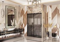 Дверь в нишу Ambassador Benefit 19022204HBB (150х200) черный,стекло тонированное,раздвижная,1 место — фото 1, Раздвижные душевые двери