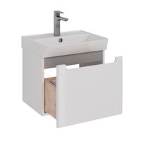 Тумба Lemark BUNO MINI 50 см под 1 раковину, подвесная, 1 ящик, цвет планки: Серый, цвет корпуса, фа арт-LM05BM50T — фото 1, Тумбы под раковину