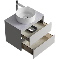 Товар: Подвесная тумба с двумя ящиками 65 см, цвет серый туман со столешницей серый камень и наставным умывальником арт-GE01652ST+STG662X476GS - фото 2 Подвесная тумба с двумя ящиками 65 см, цвет серый туман со столешницей серый камень и наставным умывальником арт-GE01652ST+STG662X476GS — фото 2, Тумбы с раковиной