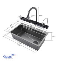 Многофункциональная мойка GLORIA Pro nano black (серая) из нержавеющей стали, кухонная (750х460х230) Ceruttispa CT10578 — фото 6, Кухонные мойки