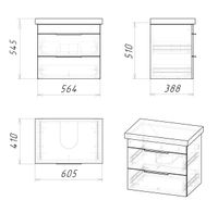 Тумба подвесная "ФОРТА-60 см" с 2-я ящ. темный дуб (ум.Фостер-60) арт-1060052 — фото 1, Тумбы под раковину