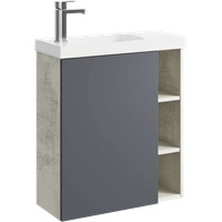 Подвесная тумба 60 см левая с одной дверью и открытыми полочками, цвет: корпус - светлый камень, фасад - серый матовый арт-ALB0106LLS+ALB0706GRМ — фото 5, Тумбы с раковиной