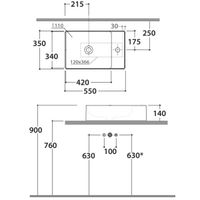 Раковина GLOBO T-EDGE на столешницу с одним намеченным отверстием цвет белый TE055BI — фото 3, Раковины