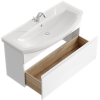 Подвесная тумба 107 см с одним ящиком в белом цвете, с умывальником арт-ROD01101 — фото 2, Тумбы с раковиной