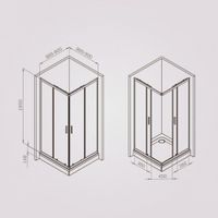 W90G-403-9090BT Gem душевое огражд квадратн.,раздвиж.двери 90x90 черный мат.,стекло прозрачн — фото 5, Душевые кабины и ограждения