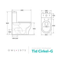 Бачок унитаза-компакта OWL Tid Cirkel-G, двойной слив 3\6л, арматура WDI арт-OWLT190702/2 — фото 7, Напольные унитазы