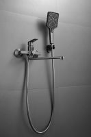 Смеситель для ванны однорычажный с длинным изливом и душем BELZ, оружейная сталь, арт-B22715-3 — фото 4, Смеситель для ванны