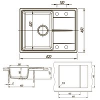 Кухонная мойка AZARIO Tavas 620х480х197 кварцевая, прямоугольная, сифон в комплекте, цвет Белый арт-CS00097670 — фото 7, Кухонные мойки