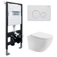 Комплект подвесной унитаз ABBER Bequem AC1100T белый с инсталляцией AC0105 и кнопкой AC0121MW белая матовая AC1100T-AC0105-AC0121MW — фото 1, Комплекты унитаз + инсталляция