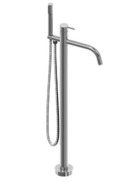 Смеситель для ванны и душа, Cisal, Xion, тип открывания воды-однорычажный, тип установки-напольный, отверстия для монтажа-1, вынос излива, мм-253, комплектация-держатель ручного душа, шланг 1500 мм, цвет-Brushed Stainless Steel арт-XI004204D1 — фото 1, Смеситель для ванны