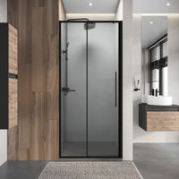 Дверь в нишу Niagara Nova NG-84-L10CHB (100х195) черный матовый,раздвижная влево,стекло шиншилла,1 место — фото 4, Раздвижные душевые двери