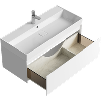 Подвесная тумба с одним ящиком 100 см, цвет белый с умывальником арт-GE01101WM — фото 1, Тумбы с раковиной