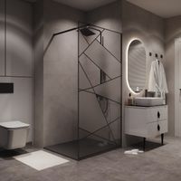 Душевая перегородка Niagara Nova NG-680-90BLACK (90х195) черный матовый,стекло прозрачное с рисунком,1 место — фото 4, Душевые перегородки