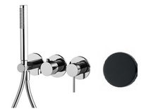 Смеситель для душа, Fima Carlo Frattini, Spillo Up, тип открывания воды-однорычажный, монтаж-настенный встраиваемый, отверстия для монтажа-3, в комплекте-держатель для душа с подводом воды, переключатель, гибкий шланг хромалюкс,мм-1500, ручной душ, внутренняя часть-необходимо заказать, цвет-черный матовый арт-F3049WX8NS — фото 1, Смеситель для душа