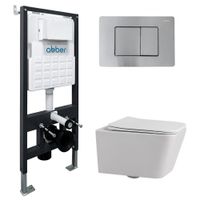 Комплект подвесной унитаз ABBER Rechteck AC1201 белый с инсталляцией AC0105 и кнопкой AC0120MCH матовый хром AC1201-AC0105-AC0120MCH — фото 1, Комплекты унитаз + инсталляция