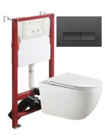 Agger Унитаз подвесной безободковый TORNADO белый с инсталляцией, микролифт, кнопка смыва черная арт-ATI12150+APB244 — фото 1, Комплекты унитаз + инсталляция