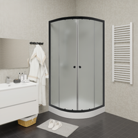 Душевой уголок Parly с поддоном (80х80х193), профиль черный, стекло матовое арт-ZF81B — фото 1, Душевые уголки четверть круга