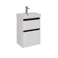 Тумба Lemark COMBI 50 см под 1 раковину, подвесная/напольная, 2 ящика, цвет планки: Чёрный, цвет кор арт-LM03C50T-black — фото 6, Тумбы под раковину