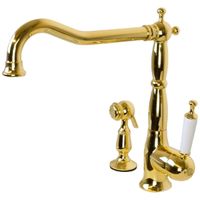 CUCINA OXFORD См-ль д/кухни моноком. с гигиенической лейкой, ручка белая, золото арт-25795 — фото 1, Смесители для кухни