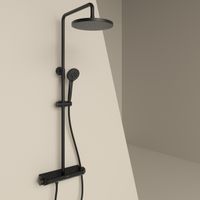 Душевая стойка Sancos Teo c термостатом, встроенным изливом, полкой и с регулировкой по высоте штанги, цвет черный матовый, арт. SC11002MB — фото 3, Душевые стойки