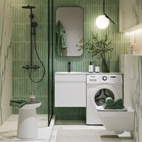 Подвесная тумба под стиральную машину с одним ящиком 115 см, цвет белый с умывальником арт-DU01051+FOR.11.04.D-L — фото 2, Тумбы с раковиной