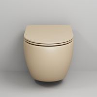 Унитаз Color (485х360х375) БЕЖЕВЫЙ матовый подвеснойбезободковый с тонкой крышкой арт-GR-4455BEMS — фото 2, Подвесные унитазы