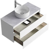 Подвесная тумба с двумя ящиком 100 см, цвет белый со столешницей серый камень и наставным умывальником арт-GE01102WM+STG1014X456GS — фото 2, Тумбы с раковиной