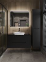 Orange Line Li-100TubMDF+B07-500W тумба с раковиной подвесная 100 см, черный/белый Li-100TubMDF+B07-500W — фото 5, Тумбы с раковиной