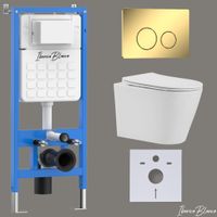 Комплект 3в1 IBERICA BLANCA инсталляция SILENCIO, унитаз BURGOS ALTO белый, кнопка смыва INOX-O золото глянцевое (IB001.BRA.231.816) — фото 1, Комплекты унитаз + инсталляция