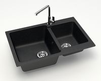 Кухонная мойка AZARIO Grand 765х500х190 двойная, искусственный мрамор, цвет Черный арт-CS00079903 — фото 1, Кухонные мойки