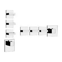 Смеситель для душа, Gessi, Rettangolo Wellness, тип открывания воды-вентильный, тип регулирования воды-термостатический картридж, монтаж-настенный встраиваемый, отверстия для монтажа-4, внутренняя часть-необходимо заказать, цвет-хром, подключение на 3/4", с вертикальной/горизонтальной установкой, с тремя независимыми выходами арт-43216.031 — фото 2, Смеситель для душа