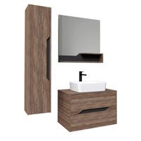 Зеркало "ЛАЙФ-80 см" с полками винтажное дерево темное/графит 208008 — фото 1, Зеркала в ванную комнату