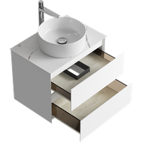 Подвесная тумба с двумя ящиками 65 см, цвет белый со столешницей мрамор белый и наставным умывальником арт-GE01652WM+STG662X476MW — фото 2, Тумбы с раковиной