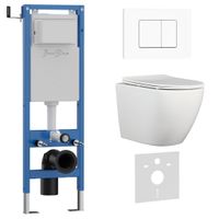 Комплект 3в1 IBERICA BLANCA инсталляция SILENCIO MINI, унитаз BILBAO ALTO белый, кнопка смыва INOX-C белый матовый (IB.001M.BLA.231.111) — фото 1, Комплекты унитаз + инсталляция