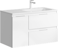 Подвесная тумба с двумя ящиками и одной дверью в белом цвете с умывальником из литьевого мрамора (чаша справа) арт-ACC0109RW — фото 3, Тумбы с раковиной