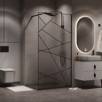 Душевая перегородка Niagara Nova NG-680-12BLACK (120х195) черный матовый,стекло прозрачное с рисунком,1 место — фото 1, Душевые перегородки