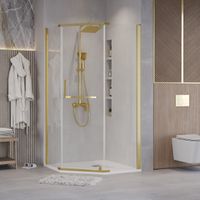 Душевое ограждение Grossman Pragma (90х90х195) трапеция,распашная,золото сатин,стекло прозрачное, 1 место арт-302.K33.03.9090.32.00 — фото 2, Душевые уголки трапеция