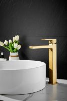 Смеситель для накладной раковины BELZ, брашированное золото арт-B11658-5 — фото 2, Смесители для раковины