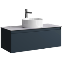 Подвесная тумба с одним ящиком 100 см, цвет серый со столешницей серый камень и наставным умывальником арт-GE01101GRM+STG1014X456GS — фото 5, Тумбы с раковиной