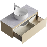 Подвесная тумба с одним ящиком 100 см, цвет морская дюна со столешницей серый камень и наставным умывальником арт-GE01101MD+STG1014X456GS — фото 2, Тумбы с раковиной