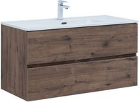 Тумба с раковиной Aquanet Алвита new 100 2 ящ. цв.дуб веллингтон табак арт-00335684 — фото 1, Тумбы с раковиной