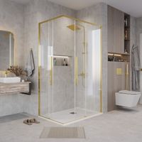 Душевое ограждение Grossman Galaxy 1/2.K33.01.12.32.00-1/2.K33.01.80.32.00 (120х80х195) раздвижная,золото сатин,стекло прозрачное,2 места арт-300.K33.01.1280.32.00 — фото 3, Прямоугольные душевые уголки