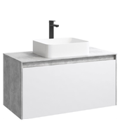 Подвесная тумба 100 см с двумя ящиками: основной и внутренний, скрытый за фасадом. Цвет бетон светлый/белый; с умывальником арт-MOB0110BS+MOB0710W — фото 8, Тумбы с раковиной