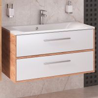 Тумба подвесная MELBOURNE 100 /дуб/белый/ AQUA DE MARCO 2100WCMEL/H/V.2.0 — фото 2, Тумбы под раковину