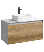 Подвесная тумба 100 см с двумя ящиками: основной и внутренний, скрытый за фасадом. Цвет бетон светлый/дуб балтийский; с умывальником арт-MOB0110BS+MOB0710DB — фото 7, Тумбы с раковиной