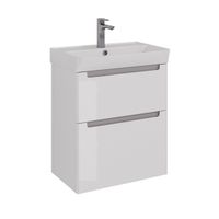 Тумба Lemark BUNO 60 см под 1 раковину, подвесная/напольная, 2 ящика, цвет планки: Серый, цвет корпу арт-LM04B60T — фото 6, Тумбы под раковину